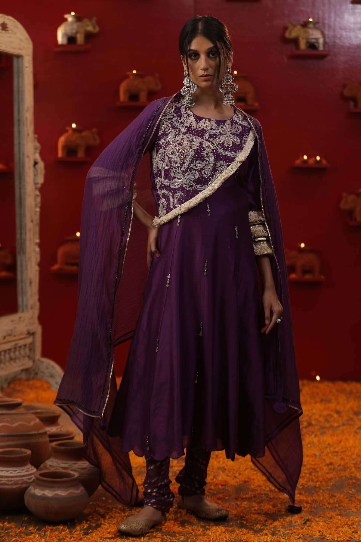 Buy Arpita SulakshanaPurple Chanderi Dori Kurta Set